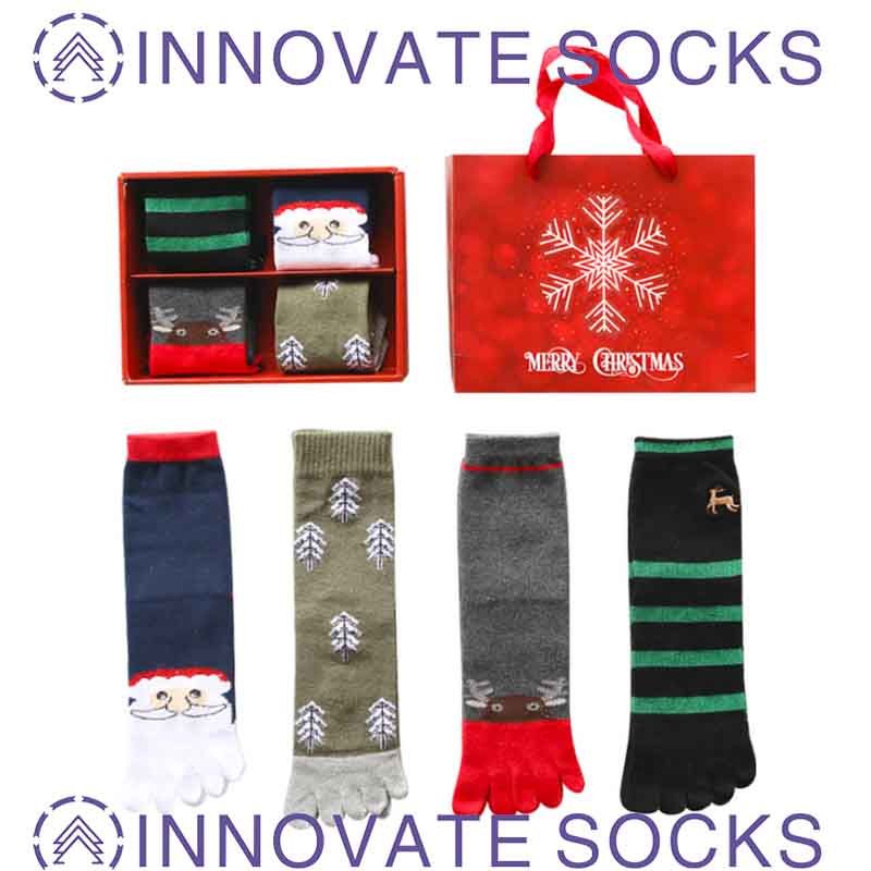 Chaussettes de dessin animé chauffantes en coton à cinq orteils pour Noël
